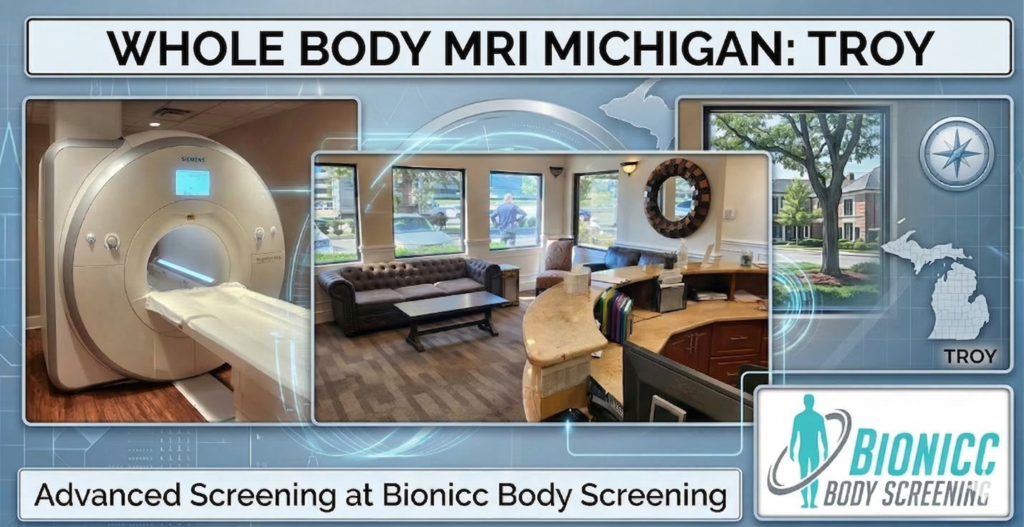 Bionicc Body Screening provides the whole body MRI Michigan Troy residents deserve. Radiation-free, no referral — just minutes from Somerset Mall.